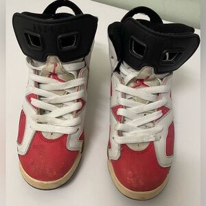 Nike Air Jordan Sneakers Size 3.5Y Carmine Red With White 6 Retro Pre-Owned